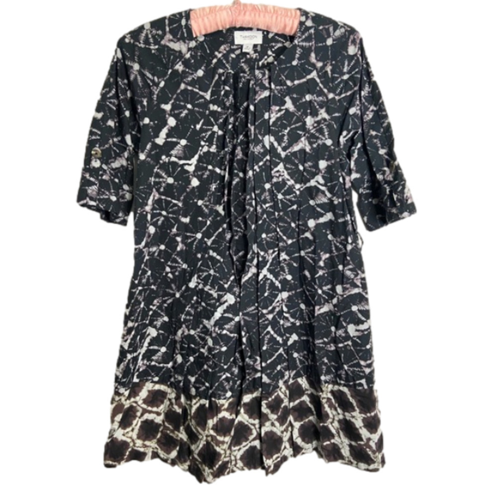 THAKOON Black And White Abstract Tie Dye Cotton Trapeze Swing Dress